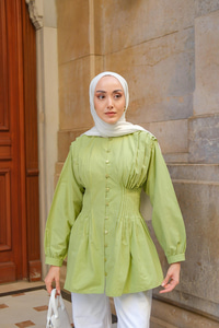 Beli Nervurlu Poplin Gömlek Yeşil