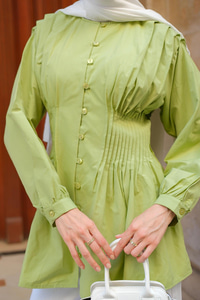 Beli Nervurlu Poplin Gömlek Yeşil