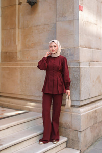 Beli Pens Detaylı Takım Bordo