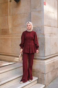 Beli Pens Detaylı Takım Bordo