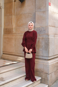 Beli Pens Detaylı Takım Bordo