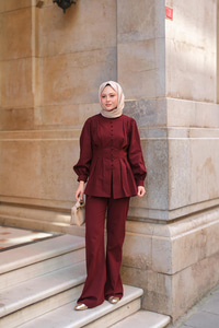 Beli Pens Detaylı Takım Bordo