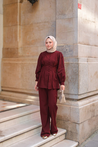 Beli Pens Detaylı Takım Bordo