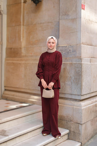 Beli Pens Detaylı Takım Bordo