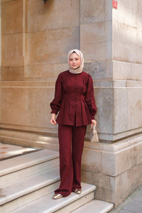 Beli Pens Detaylı Takım Bordo