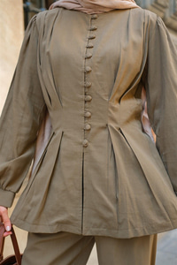 Beli Pens Detaylı Takım Haki Yeşil