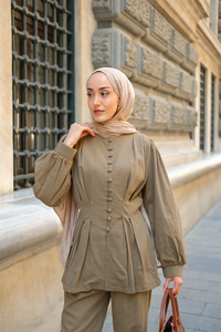 Beli Pens Detaylı Takım Haki Yeşil