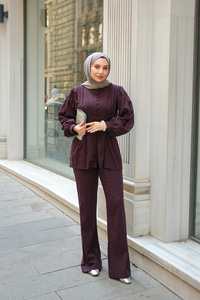 Beli Pens Detaylı Takım Mürdüm