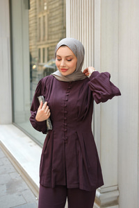 Beli Pens Detaylı Takım Mürdüm