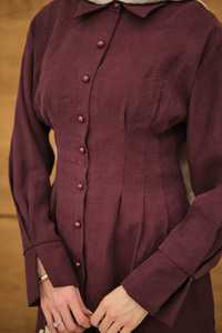 Beli Pile Detay İki Kemerli Gömlek Yaka Takım Bordo