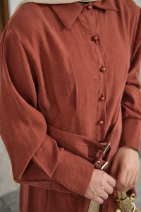 Beli Pile Detay İki Kemerli Gömlek Yaka Takım Kiremit