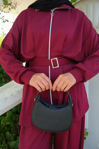 Beli Pile Detaylı Takım Bordo