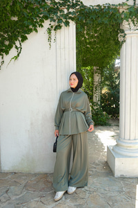 Beli Pile Detaylı Takım Yeşil