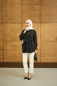 Beli Pile Katlama Gömlek Siyah