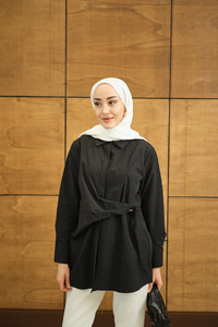 Beli Pile Katlama Gömlek Siyah