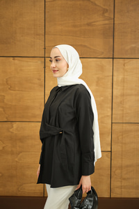 Beli Pile Katlama Gömlek Siyah