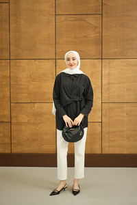 Beli Pile Katlama Gömlek Siyah