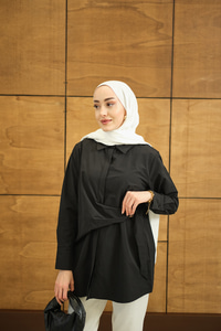 Beli Pile Katlama Gömlek Siyah