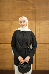 Beli Pile Katlama Gömlek Siyah