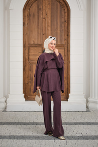 Beli Pileli Çıkarılabilir Pelerinli Takım Mürdüm