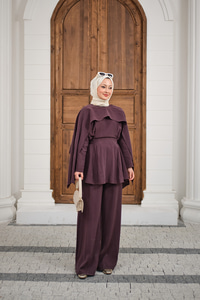 Beli Pileli Çıkarılabilir Pelerinli Takım Mürdüm