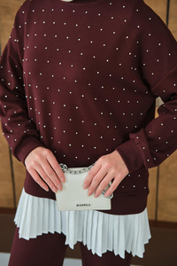 Beli Pileli Taşlı İkili Takım Bordo