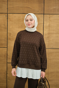 Beli Pileli Taşlı İkili Takım Kahverengi