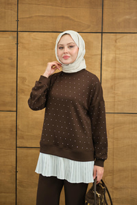 Beli Pileli Taşlı İkili Takım Kahverengi