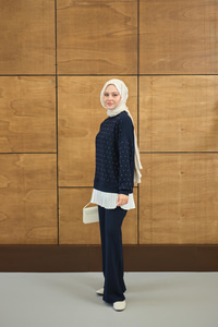 Beli Pileli Taşlı İkili Takım Lacivert