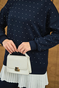 Beli Pileli Taşlı İkili Takım Lacivert