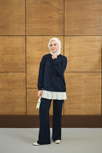 Beli Pileli Taşlı İkili Takım Lacivert