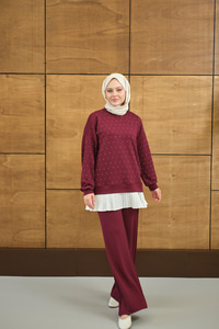 Beli Pileli Taşlı İkili Takım Mürdüm