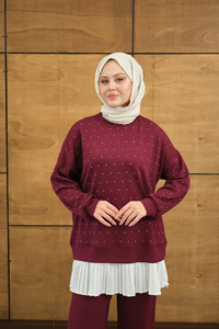 Beli Pileli Taşlı İkili Takım Mürdüm