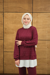 Beli Pileli Taşlı İkili Takım Mürdüm