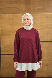 Beli Pileli Taşlı İkili Takım Mürdüm