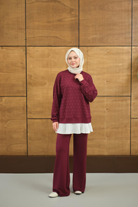 Beli Pileli Taşlı İkili Takım Mürdüm