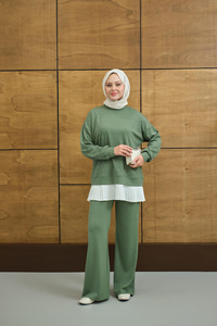 Beli Pileli Taşlı İkili Takım Yeşil