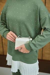 Beli Pileli Taşlı İkili Takım Yeşil