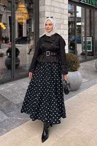 Benek Desen Detay Astarlı Etek Siyah