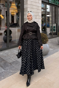 Benek Desen Detay Astarlı Etek Siyah