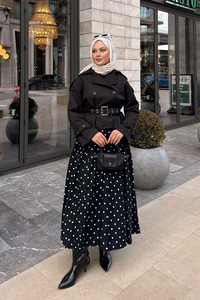 Benek Desen Detay Astarlı Etek Siyah