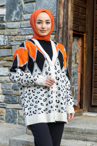 Uygun Fiyatlı BENEK DESENLI HIRKA TURUNCU | Loccomoda.com 