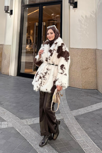 Benek Desenli Kürk Kaban Kahverengi