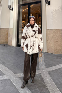 Benek Desenli Kürk Kaban Kahverengi