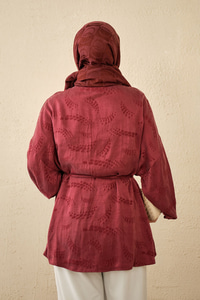 Benek Desenli Saten Bel Bağlamalı Gömlek Bordo