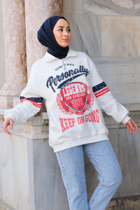 Beyaz Fermuarlı Legends Sweat Beyaz