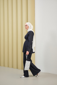 Bileği Fermuarlı Ön Yırtmaçlı Bel Bağlamalı Takım Lacivert