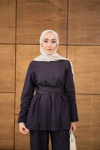 Bileği Fermuarlı Ön Yırtmaçlı Bel Bağlamalı Takım Mor