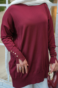 Bilek Gold Aksesuar Detay Tunik Bordo