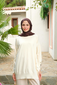 Bilek Gold Aksesuar Detay Tunik Ekru